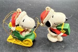 Lot of 2 Peanuts Snoopy & Woodstock Christmas Ornaments PVC -LO32